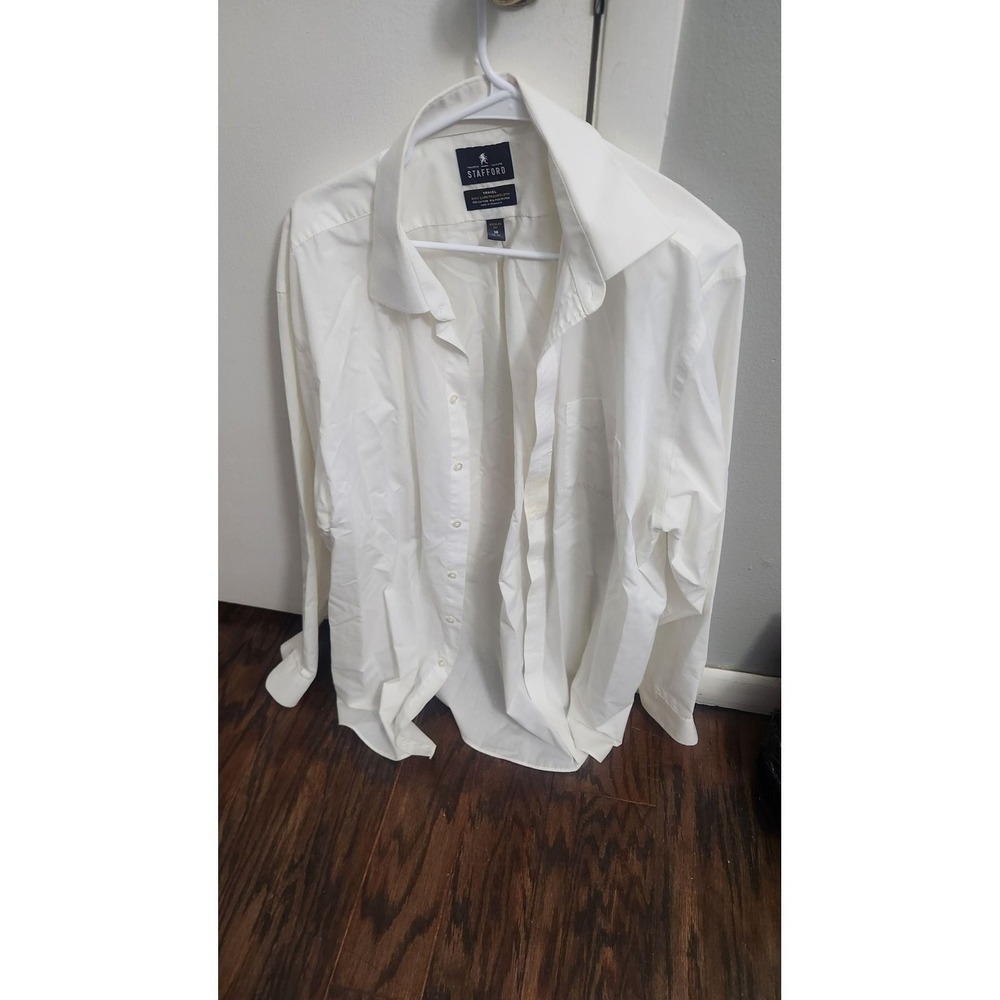 Stafford Travel Mens White Easy Care Broadcloth Dress Shirt 18 36-37 Regular Fit